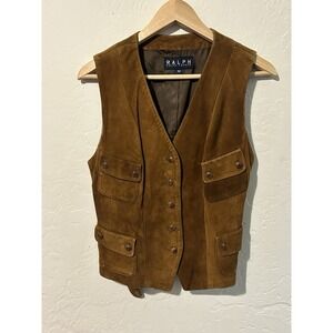 Ralph Lauren Vintage Leather Vest Woman's M Made In USA Union Label